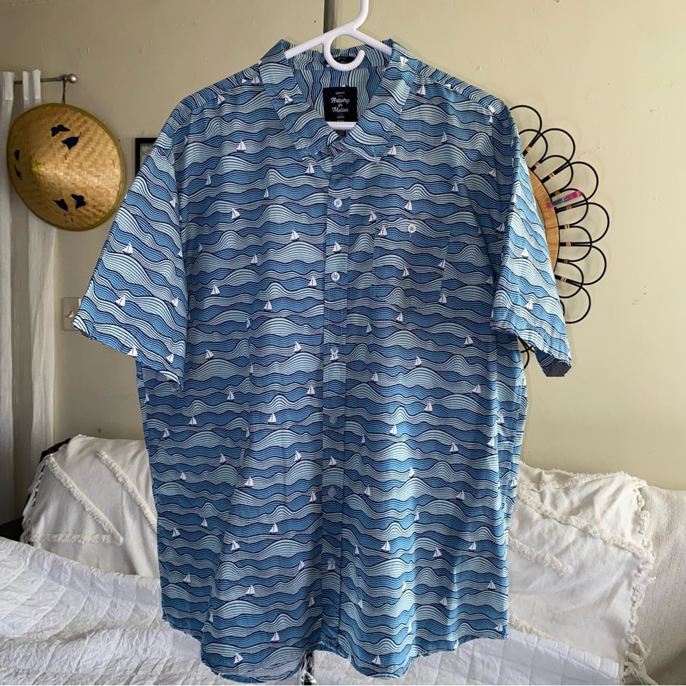 Sailboat Waves Artistry In Motion button Front Shirt Size 3XL Slim Fit